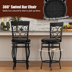 Set of 2 26 Inch Bar Stool with Backrest and Footrest-Black view 6