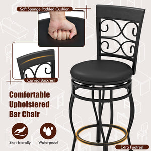 Set of 2 26 Inch Bar Stool with Backrest and Footrest-Black view 7