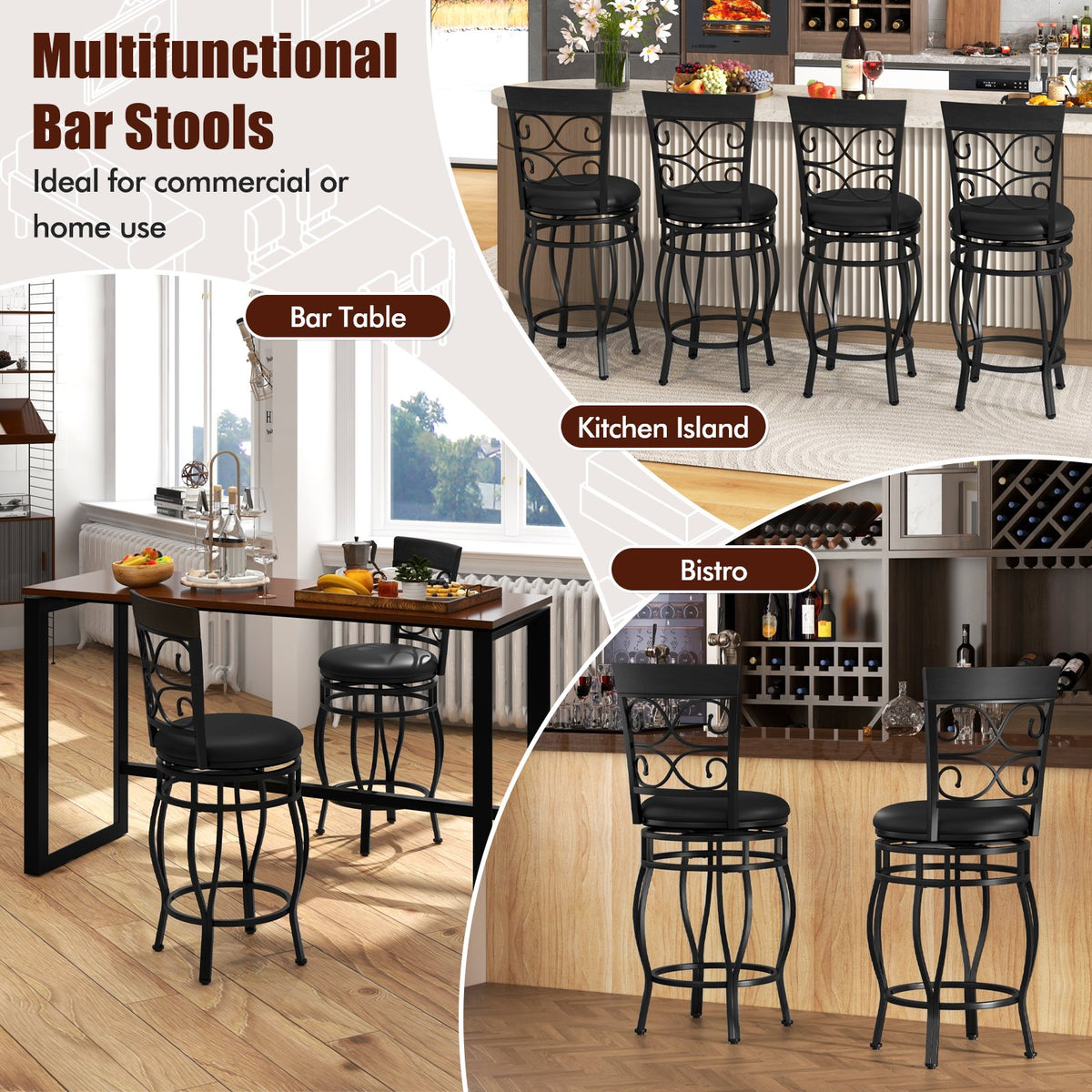 Set of 2 26 Inch Bar Stool with Backrest and Footrest-Black view 8
