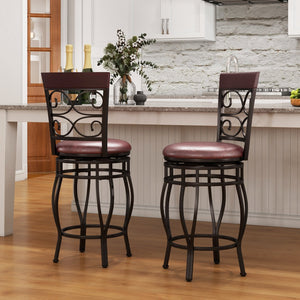 Set of 2 26 Inch Bar Stool with Backrest and Footrest-Brown view 2