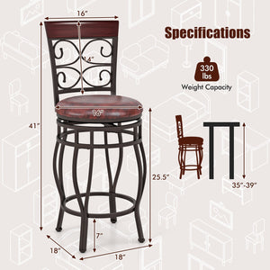 Set of 2 26 Inch Bar Stool with Backrest and Footrest-Brown view 4