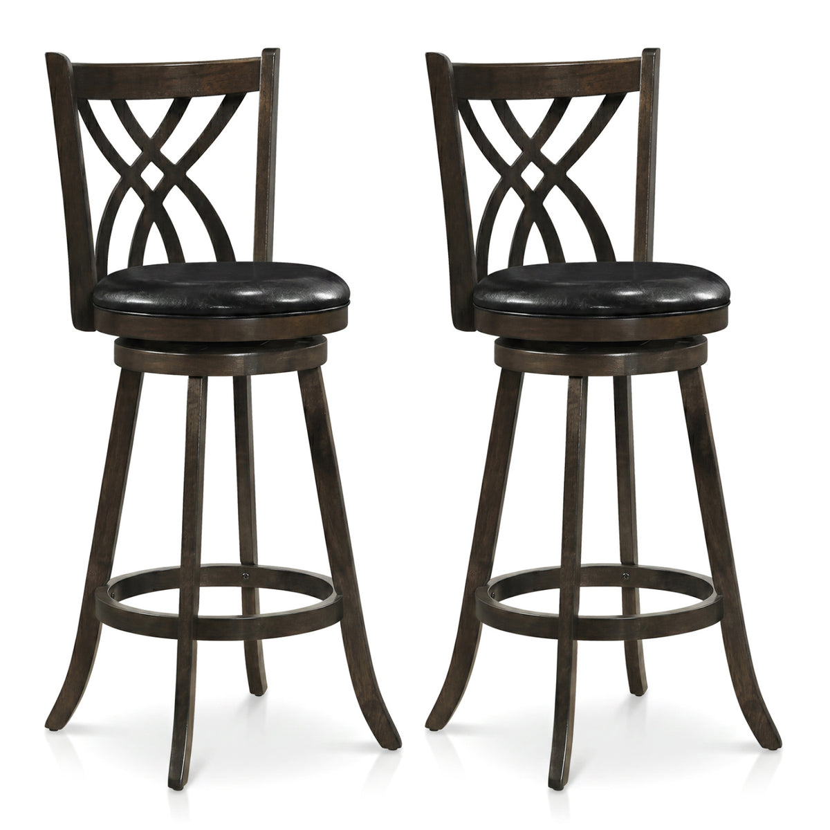 Set of 2 29 inches Counter Height Bar Stools with Rubber Wood Frame and Hollowed Backrest-Gray