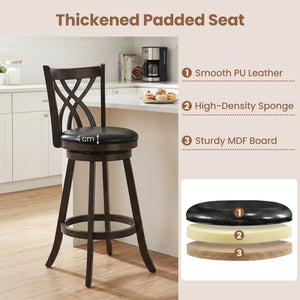 Set of 2 29 inches Counter Height Bar Stools with Rubber Wood Frame and Hollowed Backrest-Gray view 7