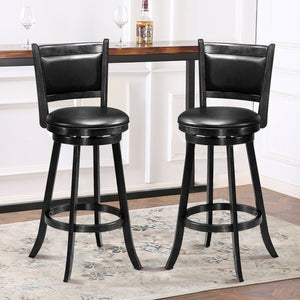Set of 2 29 Inch Swivel Bar Height Stool Wood Dining Chair Barstool-Black view 2