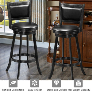 Set of 2 29 Inch Swivel Bar Height Stool Wood Dining Chair Barstool-Black view 3