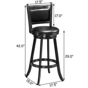 Set of 2 29 Inch Swivel Bar Height Stool Wood Dining Chair Barstool-Black view 4