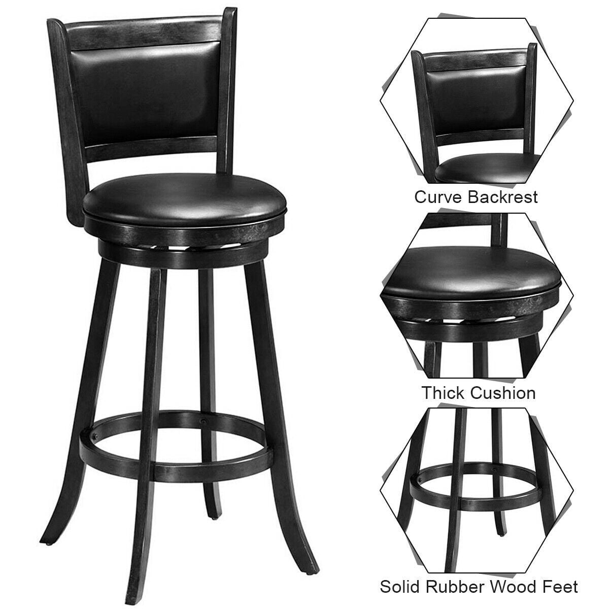 Set of 2 29 Inch Swivel Bar Height Stool Wood Dining Chair Barstool-Black view 5