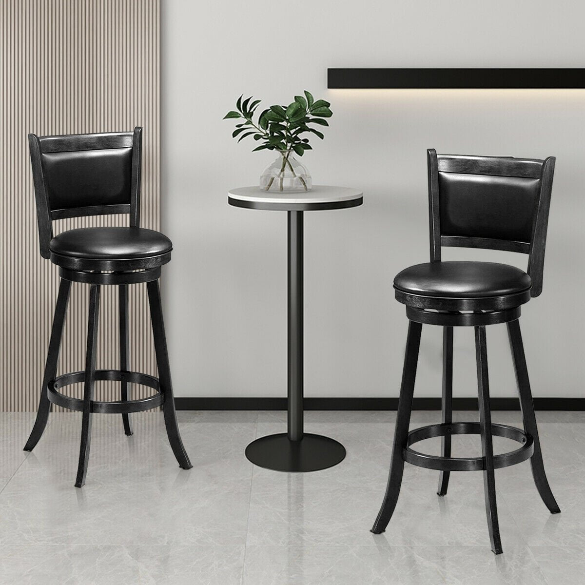 Set of 2 29 Inch Swivel Bar Height Stool Wood Dining Chair Barstool-Black view 6