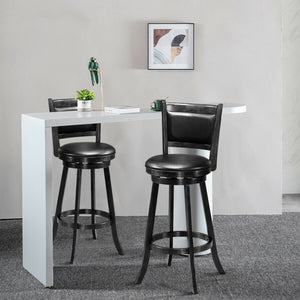 Set of 2 29 Inch Swivel Bar Height Stool Wood Dining Chair Barstool-Black view 7