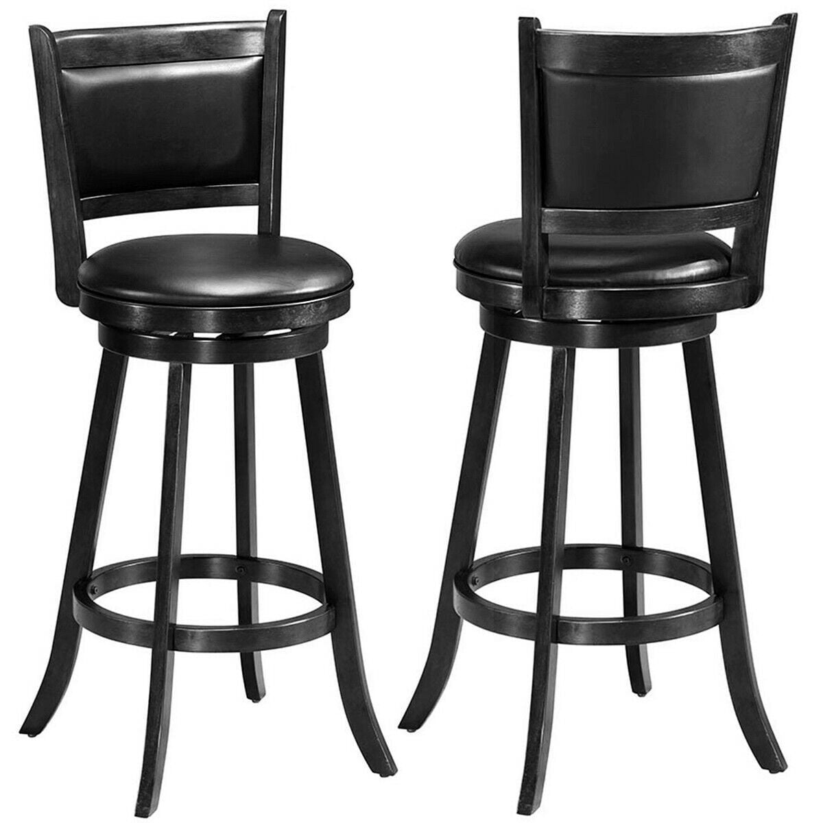Set of 2 29 Inch Swivel Bar Height Stool Wood Dining Chair Barstool-Black view 9