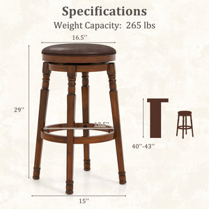 Set of 2 29-Inch Swivel Leather Padded Dining Bar Stools view 4