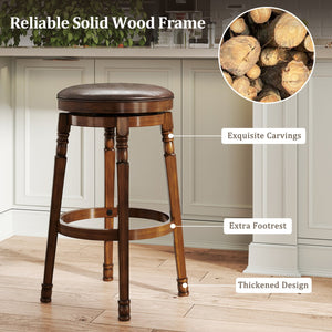 Set of 2 29-Inch Swivel Leather Padded Dining Bar Stools view 6