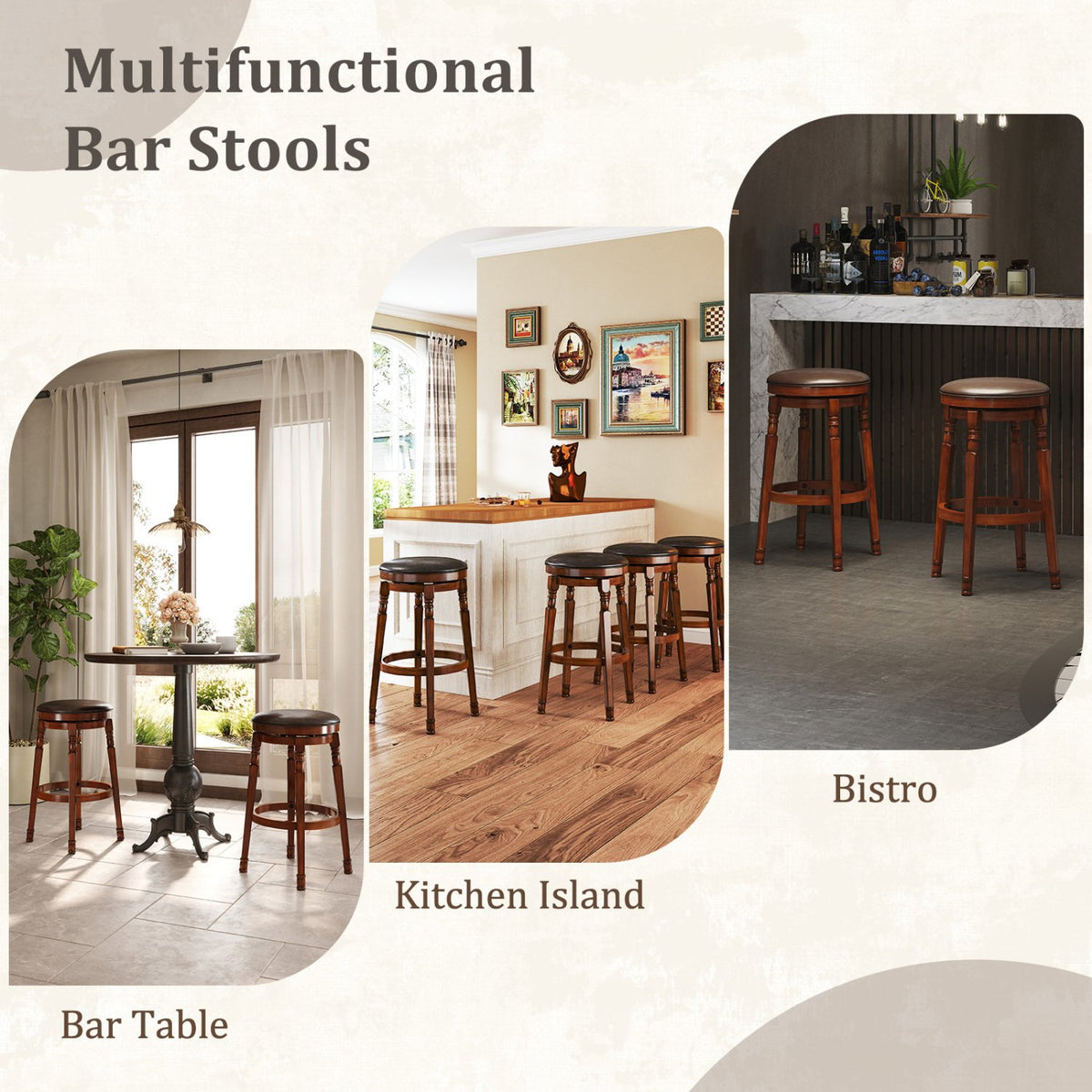 Set of 2 29-Inch Swivel Leather Padded Dining Bar Stools view 9