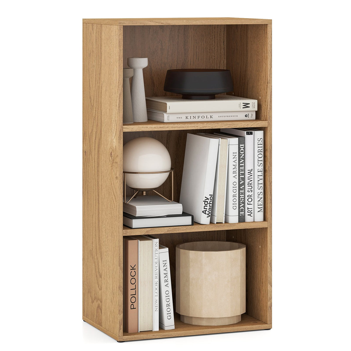 Set of 2 3-Tier Cube Bookcase with Adjustable Shelves for Home Office-Natural