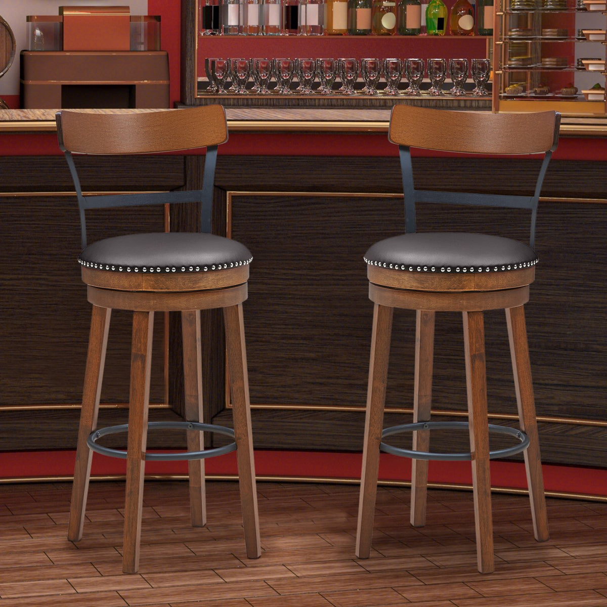 Set of 2 30.5 Inch Swivel Pub Height Bar Stool view 2