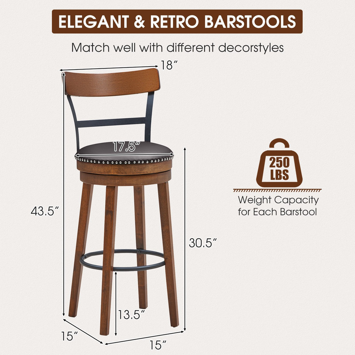 Set of 2 30.5 Inch Swivel Pub Height Bar Stool view 4