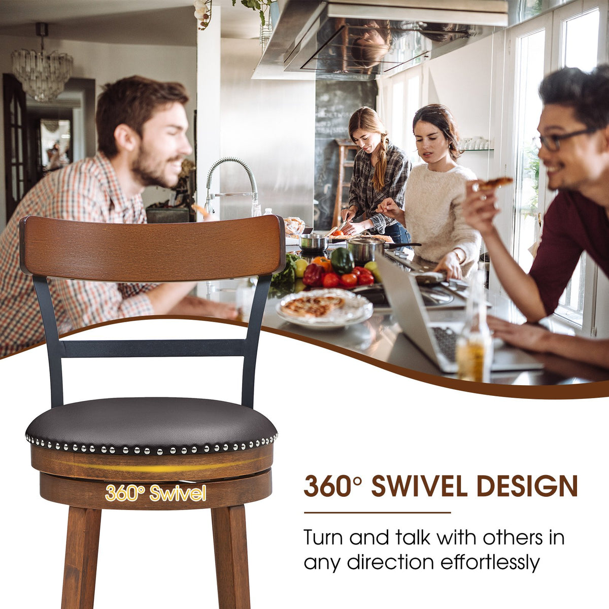 Set of 2 30.5 Inch Swivel Pub Height Bar Stool view 7