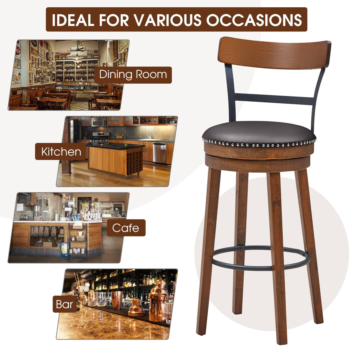 Set of 2 30.5 Inch Swivel Pub Height Bar Stool view 8