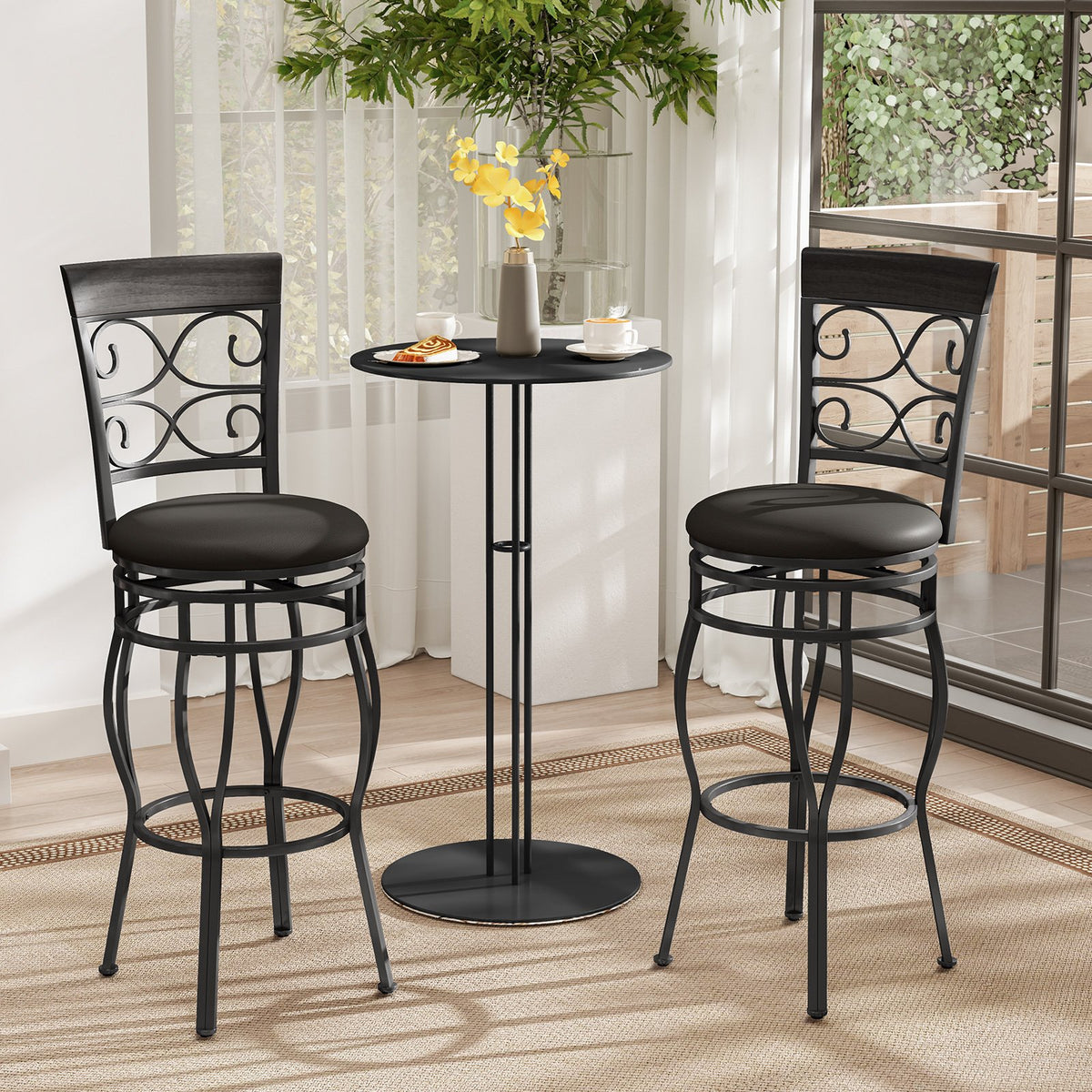 Set of 2 30 Inch Bar Stool with Backrest and Footrest-Black view 2