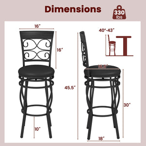 Set of 2 30 Inch Bar Stool with Backrest and Footrest-Black view 4