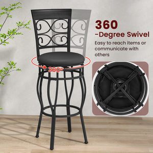 Set of 2 30 Inch Bar Stool with Backrest and Footrest-Black view 6