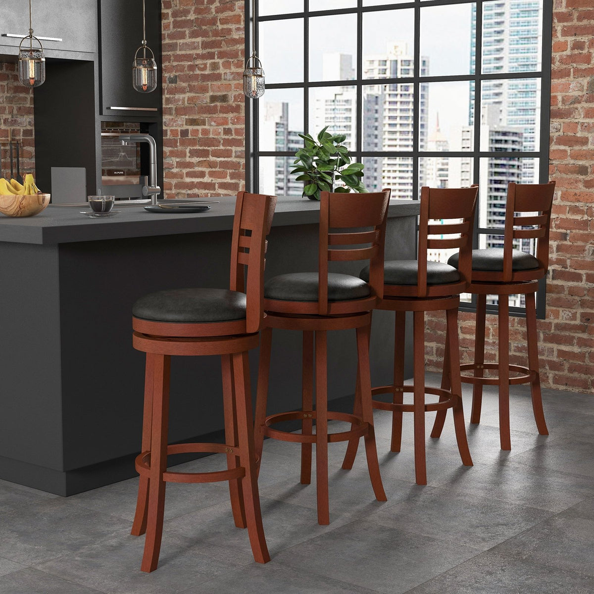 Set of 2 360° Bar Stools with PU Upholstered Seats-Brown view 5