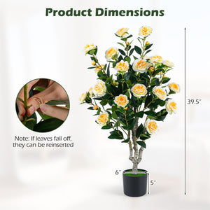 Set of 2 39.5 inches Artificial Camellia Tree with Orange Blossoms in Cement Pot for Decoration-White view 3