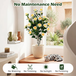 Set of 2 39.5 inches Artificial Camellia Tree with Orange Blossoms in Cement Pot for Decoration-White view 5