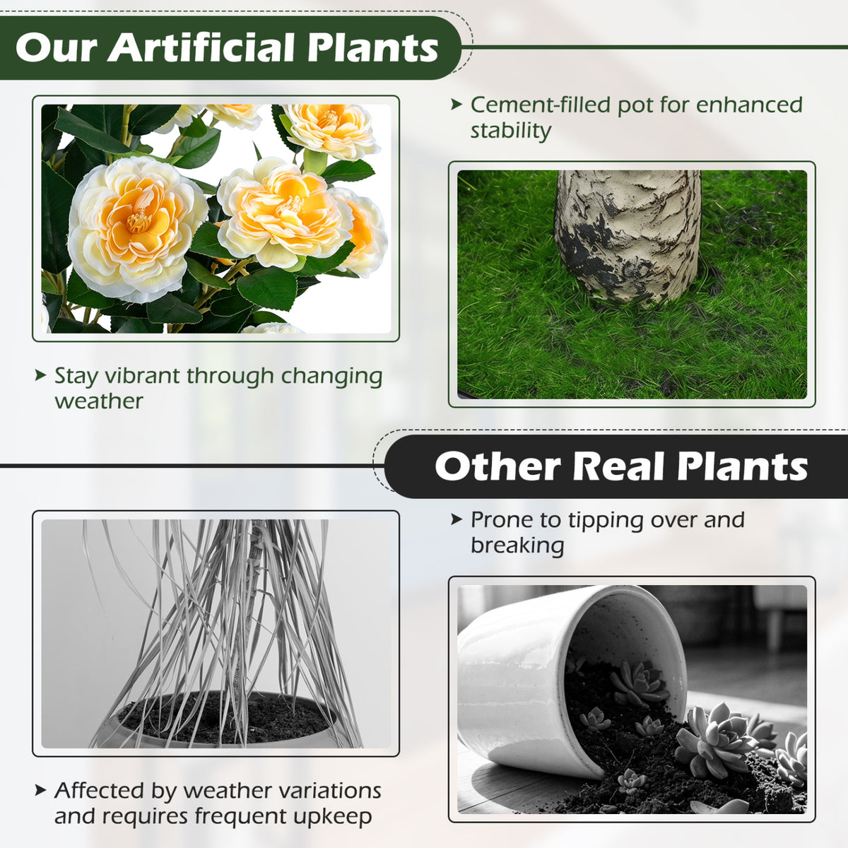 Set of 2 39.5 inches Artificial Camellia Tree with Orange Blossoms in Cement Pot for Decoration-White view 6