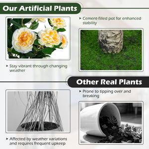 Set of 2 39.5 inches Artificial Camellia Tree with Orange Blossoms in Cement Pot for Decoration-White view 6