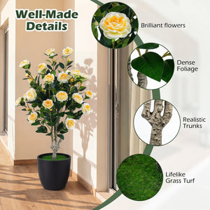 Set of 2 39.5 inches Artificial Camellia Tree with Orange Blossoms in Cement Pot for Decoration-White view 9