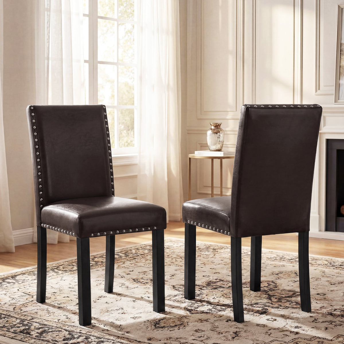Set of 2/4 Dining Chairs Faux Leather Upholstered Parsons Kitchen Chairs-Set of 2 view 2
