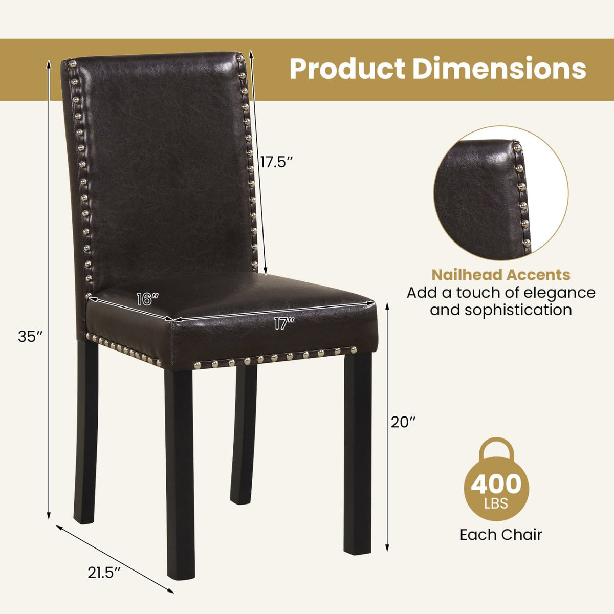 Set of 2/4 Dining Chairs Faux Leather Upholstered Parsons Kitchen Chairs-Set of 2 view 4