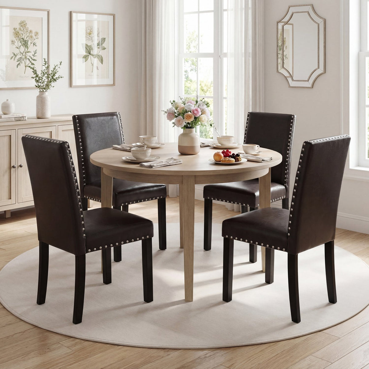 Set of 2/4 Dining Chairs Faux Leather Upholstered Parsons Kitchen Chairs-Set of 2 view 5