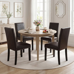 Set of 2/4 Dining Chairs Faux Leather Upholstered Parsons Kitchen Chairs-Set of 2 view 5