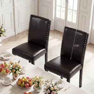Set of 2/4 Dining Chairs Faux Leather Upholstered Parsons Kitchen Chairs-Set of 2 view 6