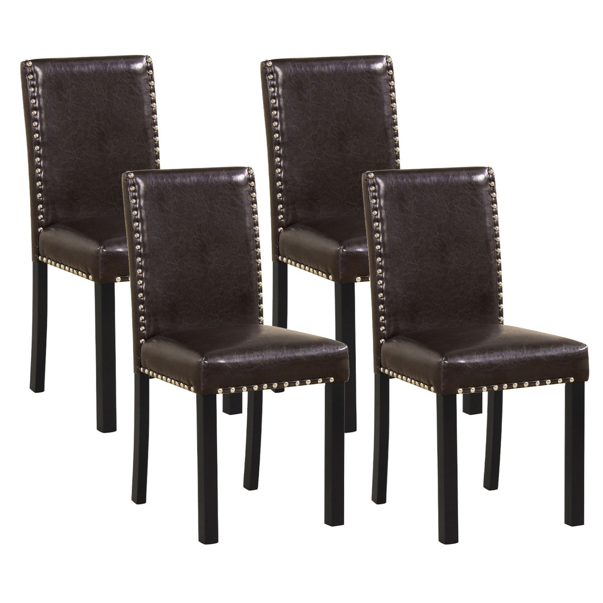 Set of 2/4 Dining Chairs Faux Leather Upholstered Parsons Kitchen Chairs-Set of 4
