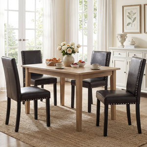 Set of 2/4 Dining Chairs Faux Leather Upholstered Parsons Kitchen Chairs-Set of 4 view 3