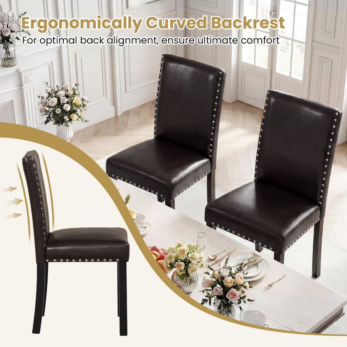 Set of 2/4 Dining Chairs Faux Leather Upholstered Parsons Kitchen Chairs-Set of 4 view 9