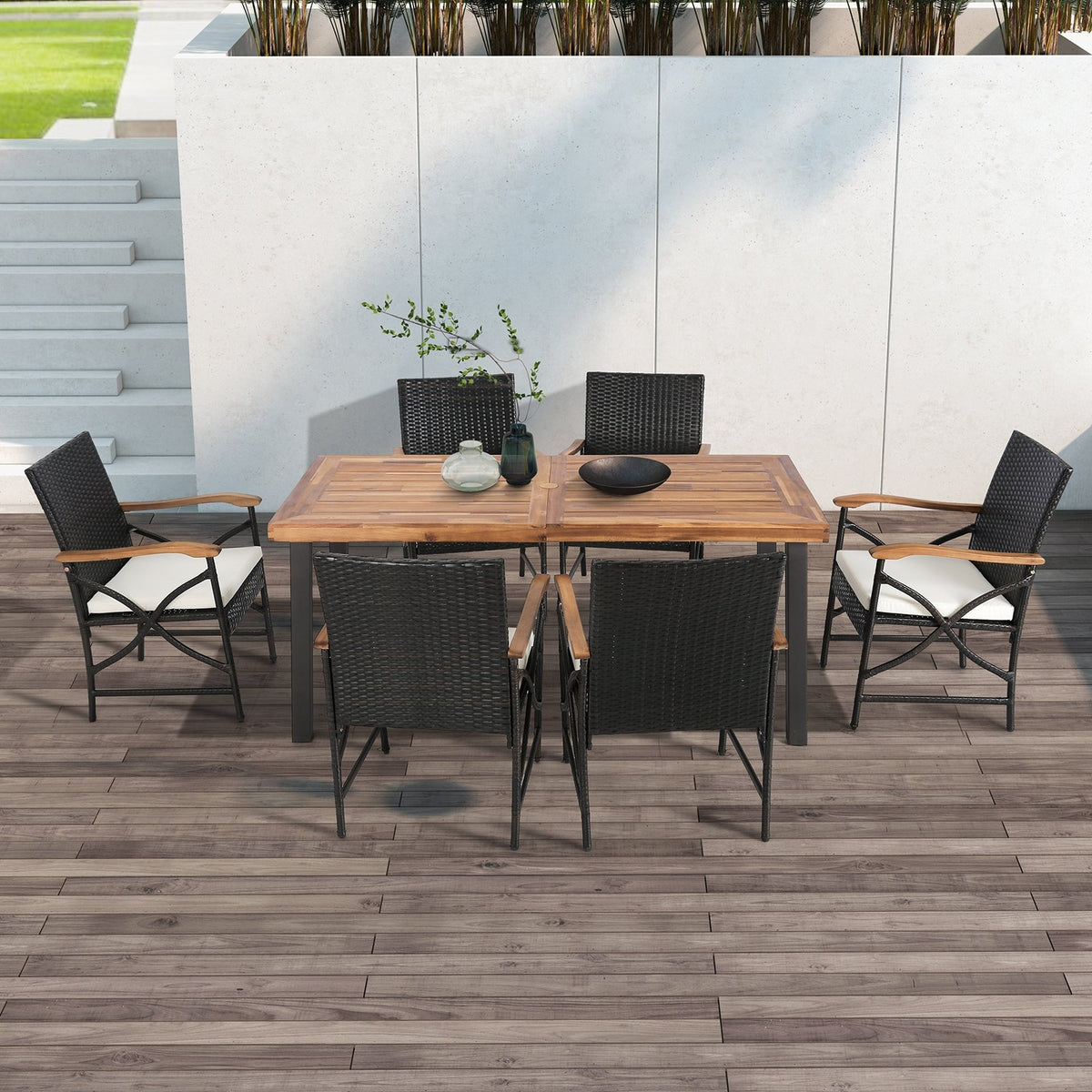 Set of 2/4 Patio Wicker Chairs with Soft Zippered Cushion-Set of 4 view 3