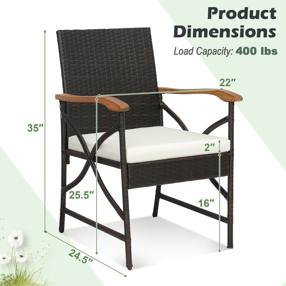 Set of 2/4 Patio Wicker Chairs with Soft Zippered Cushion-Set of 4 view 4