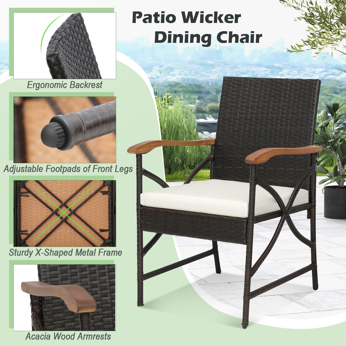 Set of 2/4 Patio Wicker Chairs with Soft Zippered Cushion-Set of 4 view 8