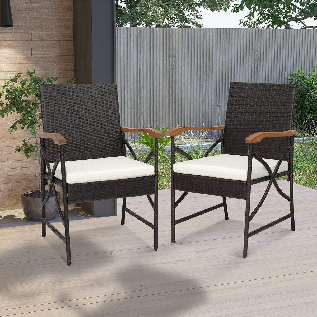 Set of 2/4 Patio Wicker Dining Chairs with Soft Zippered Cushion-Set of 2 view 2