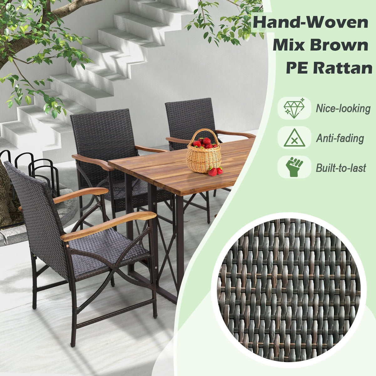 Set of 2/4 Patio Wicker Dining Chairs with Soft Zippered Cushion-Set of 2 view 6