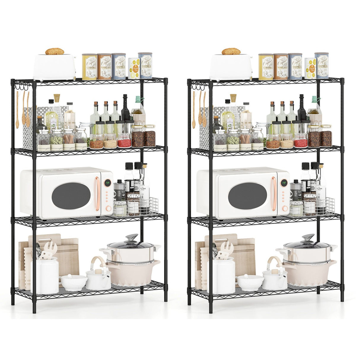 Set of 2 4-Tier Metal Storage Shelving Unit with V-Shaped Wire Rack and 1000 LBS Capacity-Black