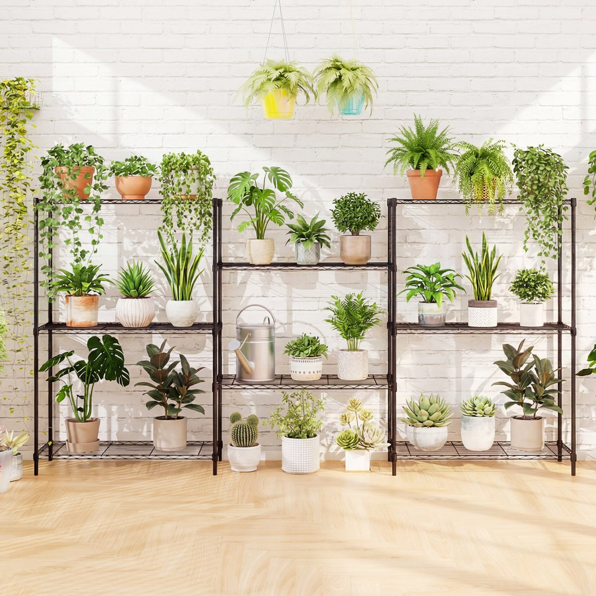 Set of 2 4-Tier Metal Storage Shelving Unit with V-Shaped Wire Rack and 1000 LBS Capacity-Black view 3