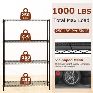 Set of 2 4-Tier Metal Storage Shelving Unit with V-Shaped Wire Rack and 1000 LBS Capacity-Black view 5