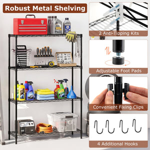 Set of 2 4-Tier Metal Storage Shelving Unit with V-Shaped Wire Rack and 1000 LBS Capacity-Black view 7