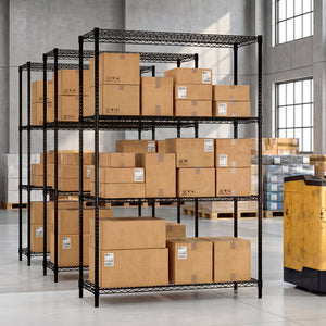 Set of 2 4-Tier Metal Storage Shelving Unit with V-Shaped Wire Rack-Black view 3