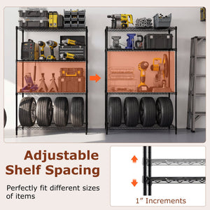 Set of 2 4-Tier Metal Storage Shelving Unit with V-Shaped Wire Rack-Black view 7